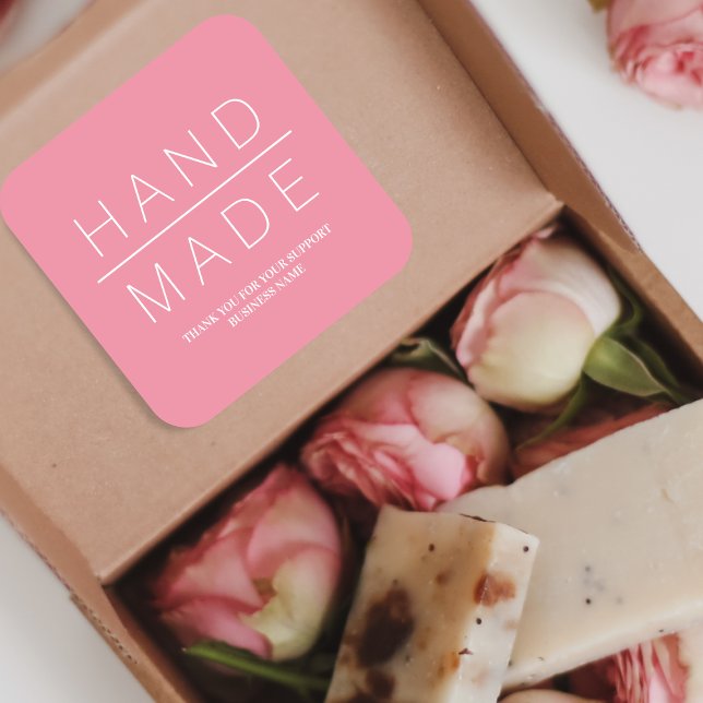 Sticker Carré Support d'entreprise artisanal minimaliste rose (Créateur téléchargé)