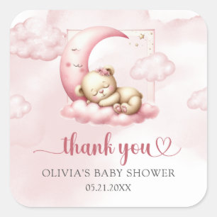 Sticker Carré Sur Cloud Neuf Moderne Rose Girl Baby shower autoc