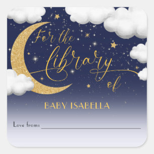 Sticker Carré Sur la lune Baby shower livre livre