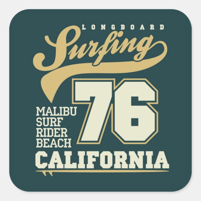 Sticker Carré Surf à bord | Californie 76 (Devant)