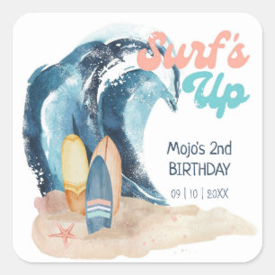 Sticker Carré Surf   Anniversaire de enfant de surf de plage tro