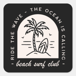 Sticker Carré Surf beach club surfer surf amoureux équipe