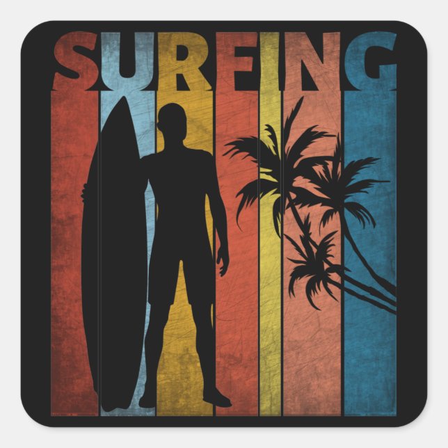 STICKER CARRÉ SURF ÉTÉ TROPICAL (Devant)