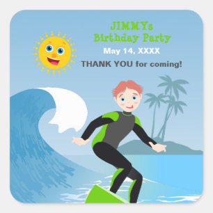 Sticker Carré Surf garçon fête d'anniversaire