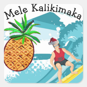 Sticker Carré Surf Père Noël Mele Kalikimaka Pineapple