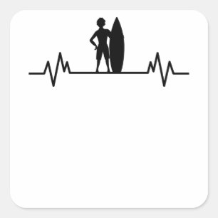 Sticker Carré Surfer battement de coeur vagues surf vague équita