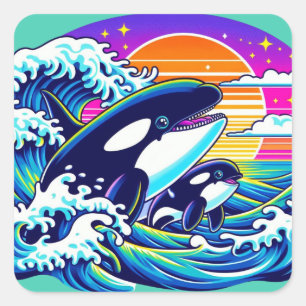 Sticker Carré Surfer sur les vagues