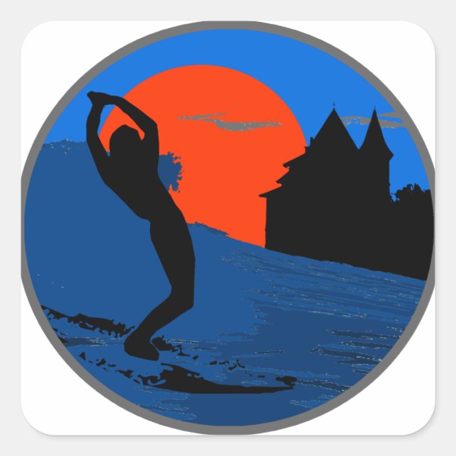 Sticker Carré Surfeur de Biarritz (Devant)