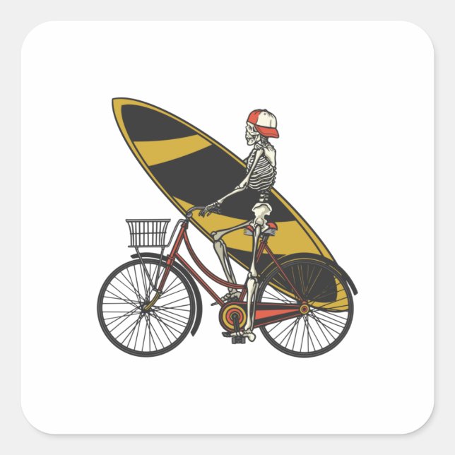 Sticker Carré Surfeur squelette avec planche de surf (Devant)