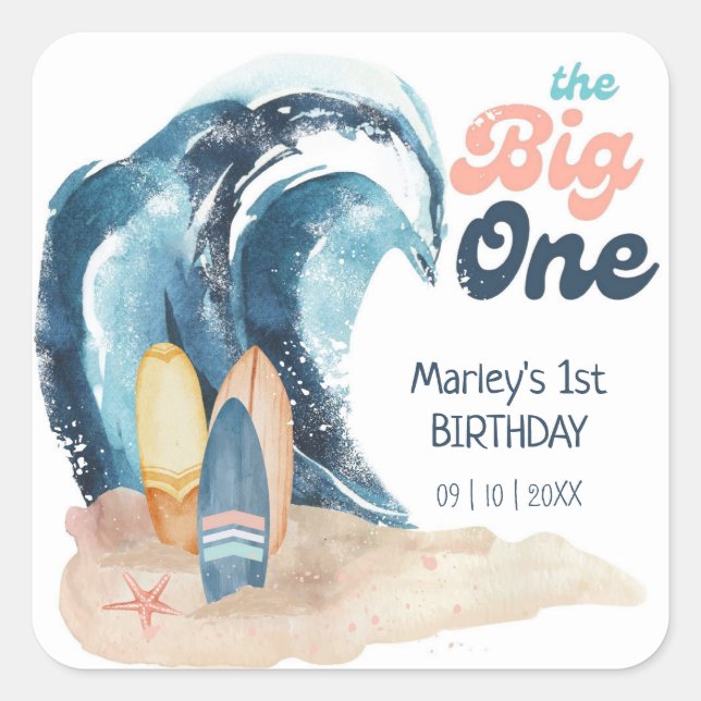 Sticker Carré Surf's Up | The Big One Beach 1er Anniversaire (Devant)