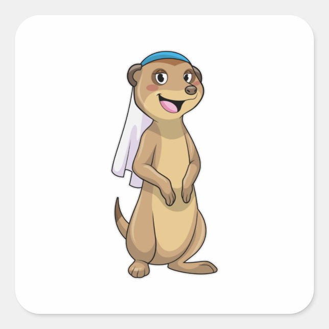 Sticker Carré Suricate en mariée avec voile (Devant)
