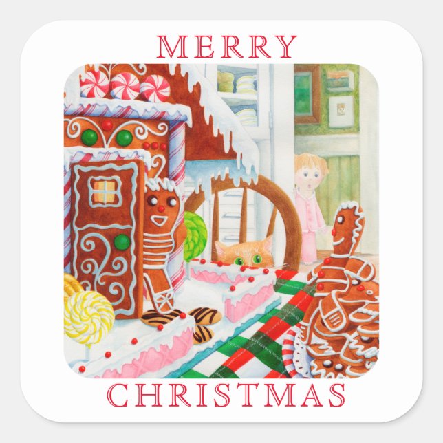 Sticker Carré SURPRISE DE PAIN DE GINGERBREAD Gros Carré Envelop (Devant)