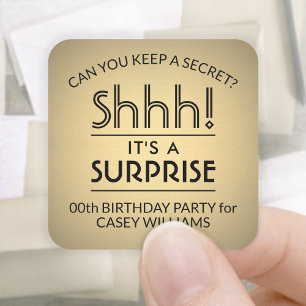 Sticker Carré Surprise fête d'anniversaire Noir et Faux Gold Foi