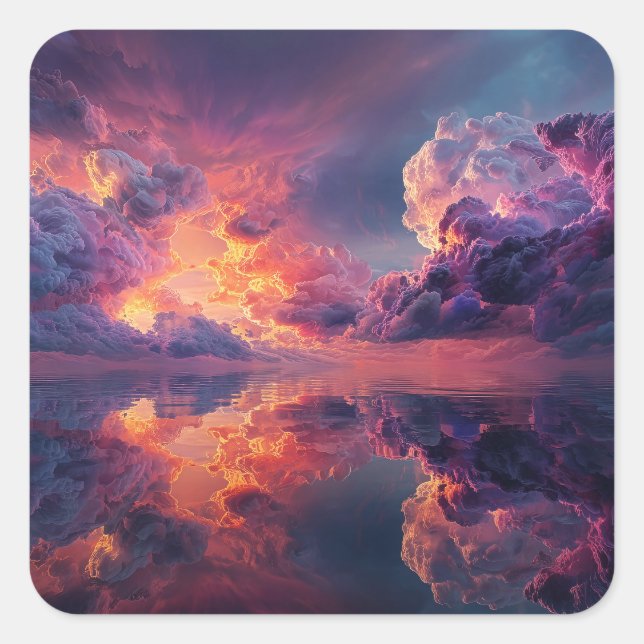 Sticker Carré Surreal Dramatic Clouds With Fiery Sunset (Devant)