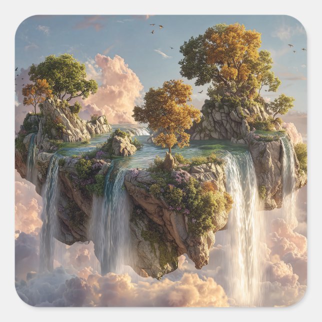 Sticker Carré Surreal Floating Cliffs With Waterfalls (Devant)