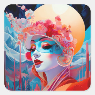 Sticker Carré Surreal Lady Imaginaire Art