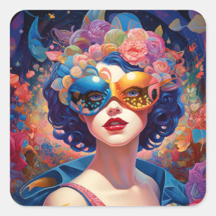 Sticker Carré Surreal Lady Imaginaire Art