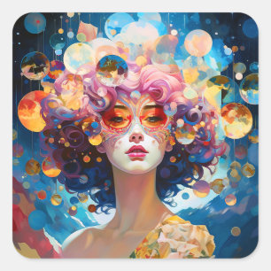 Sticker Carré Surreal Lady Imaginaire Art