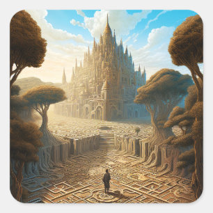 Sticker Carré Surreal Maze Château Paysage Imaginaire Art