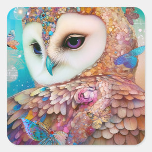 Sticker Carré Surreal Owl Imaginaire Art
