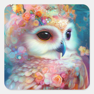 Sticker Carré Surreal Owl Imaginaire Art