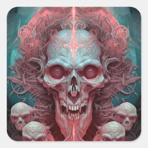 Sticker Carré Surreal Skull Gothique Horror Art