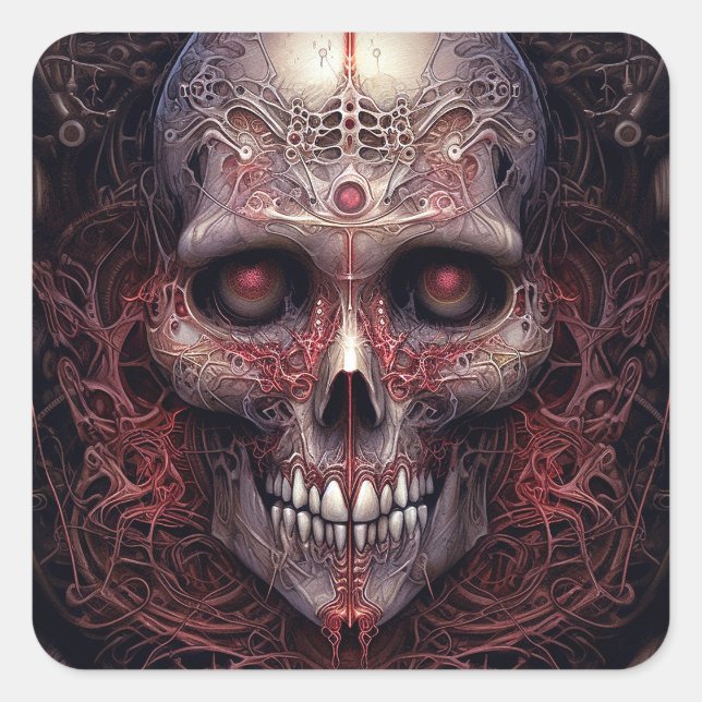Sticker Carré Surreal Skull Gothique Horror Art (Devant)