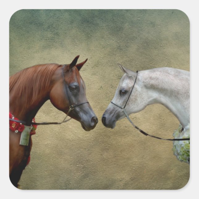 Sticker Carré Surreal two horses painting. (Devant)