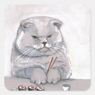Sticker Carré Sushi Cat Mr Grumps ©CSiravo
