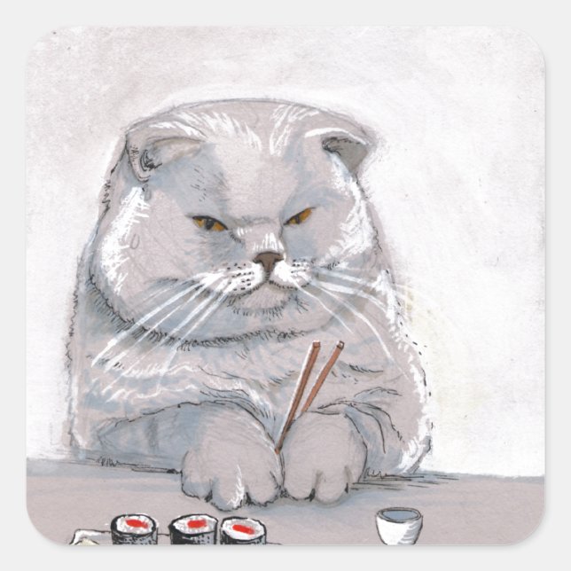 Sticker Carré Sushi Cat Mr Grumps ©CSiravo (Devant)