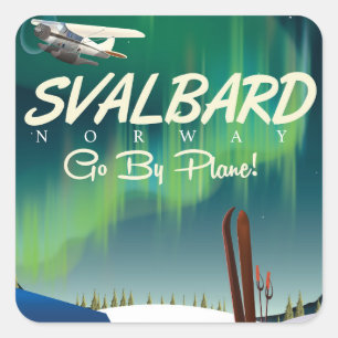 Sticker Carré svalbard Norvège Lampes du Nord affiche de voyage