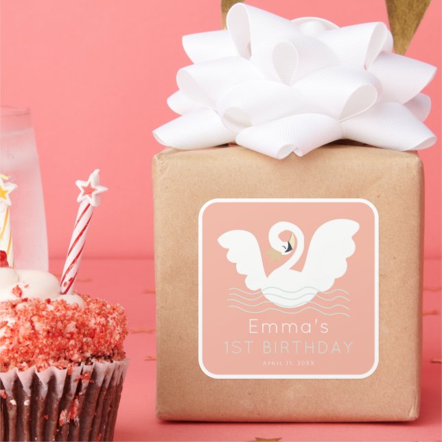 Sticker Carré Swan Princess Moderne rose fille Anniversaire (Fête)