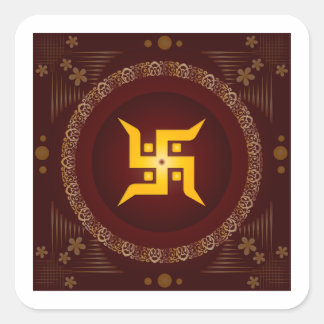 Sticker Carré Swastik doré Premium Hindou Rouge Or