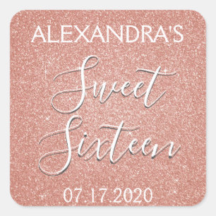 Sticker Carré Sweet 16 Anniversaire Rose Gold Blush Parties scin