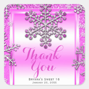 Sticker Carré SWEET 16 Partie Paillettes Roses Glam Flocons de N