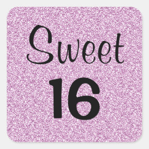 Sticker Carré Sweet 16 Seize Noir Et Paillettes Violet