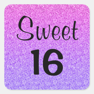 Sticker Carré Sweet 16 Seize Ombre Violet Paillettes scintillant