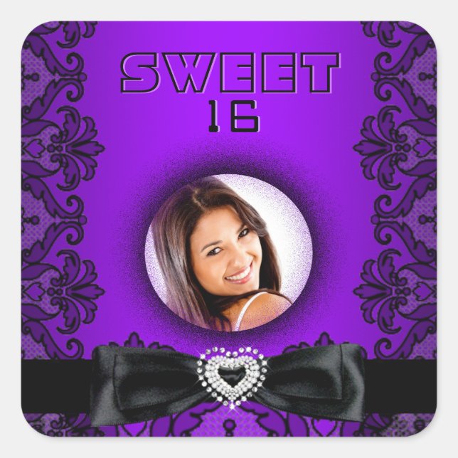 Sticker Carré Sweet 16 Sweet sixteen violet noir dentelle photo (Devant)