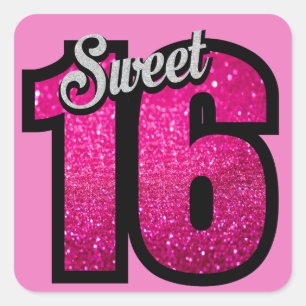 Sticker Carré Sweet 16e anniversaire Pink Gold Parties scintilla