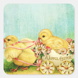 Sticker Carré Sweet Baby Chicks Pâques Vintage Image