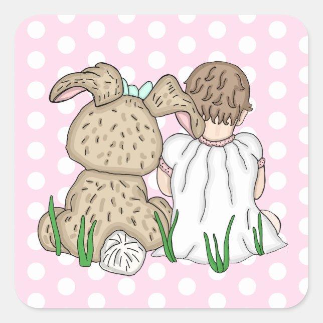 Sticker Carré Sweet Baby Girl and Easter Bunny Polka Dot (Devant)