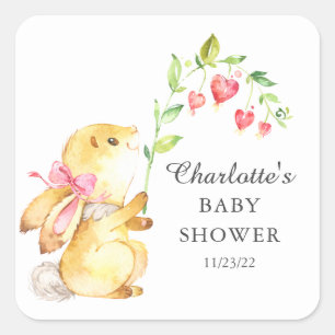 Sticker Carré Sweet Baby Girl Bunny Baby shower