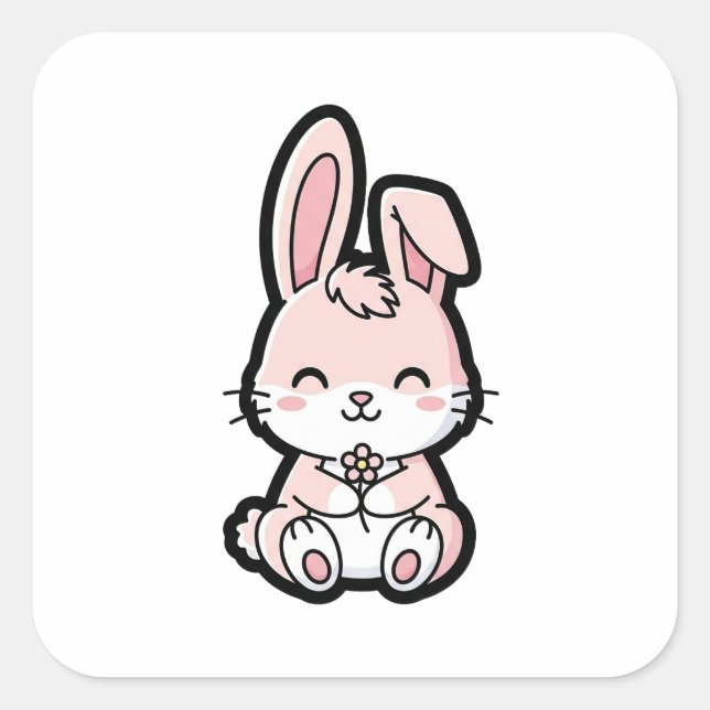 Sticker Carré Sweet Bunny – Cute Kawaii Animal Illustration (Devant)