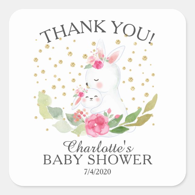 Sticker Carré Sweet Bunny Girls Baby shower (Devant)