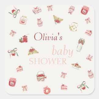 Sticker Carré Sweet Cherry Dessert Watercolor Baby Shower