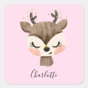 Sticker Carré Sweet Cute & Girly Pastel Blush Rose Bébé Reindeer