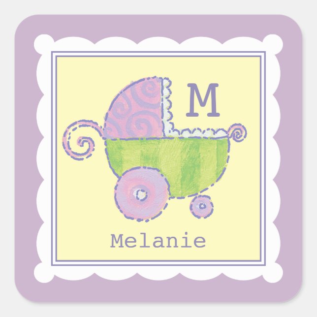 Sticker Carré Sweet Dreams Baby Carriage Lavender Monogrammed (Devant)