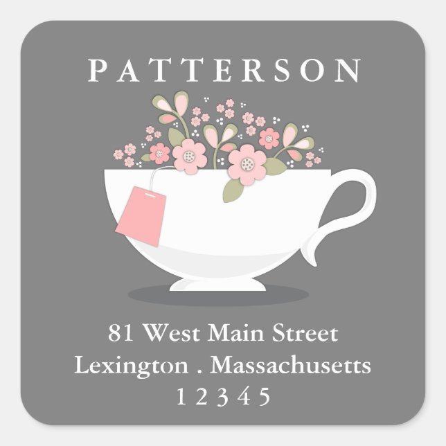 Sticker Carré Sweet Floral Teacup Heure de retour Adresse Label (Devant)