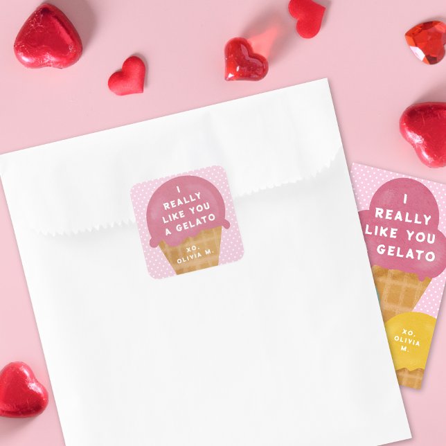 Sticker Carré Sweet Gelato Pink Classroom Saint-Valentin (sticker shown with coordinating  Valentine's Day classroom cards)