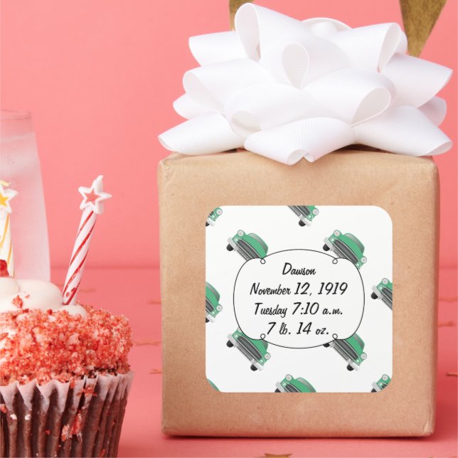 Sticker Carré Sweet Green Retro Voiture Bébé Garçon Cadeaux (Fête)